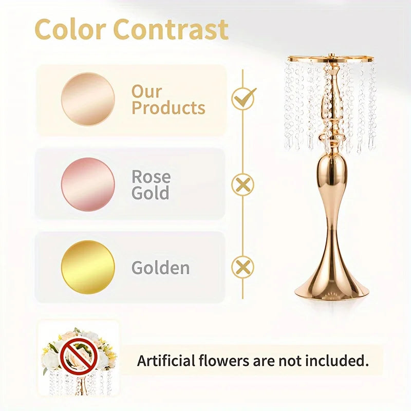 2/10 Pieces 21.3 Inch High Crystal Flower Stand, Wedding Centerpiece Crystal Flower Metal Vase, Christmas Halloween Decoration