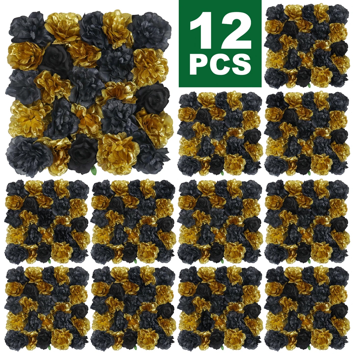 12PCS Artificial Flowers Roses Wall Panel 3D Flower Backdrop Faux Roses for Wall Party Wedding Bridal Shower Outdoor Decoration