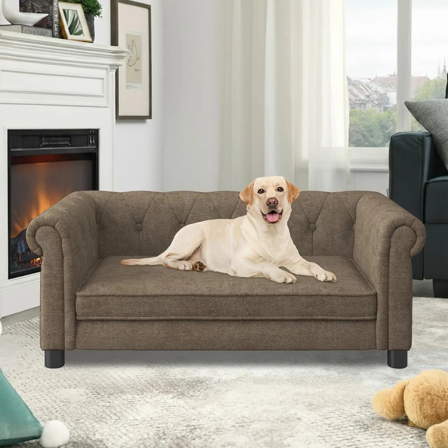 Dog Sofa Couch for Medium to Large Dogs, Memory Foam Pet Sofa Couch with Washable Fabric, Durable Elevated Dog Bed with Legs