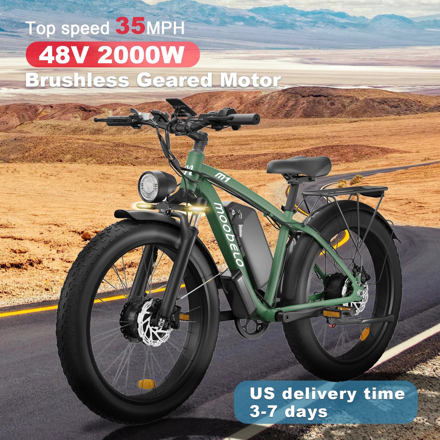 Moobelo M1 48V 2000W Dual Motor E-Bike 26" Fat Tires Front Suspension | CE Certified Ideal for US Snow/Beach/Urban Riding EBike