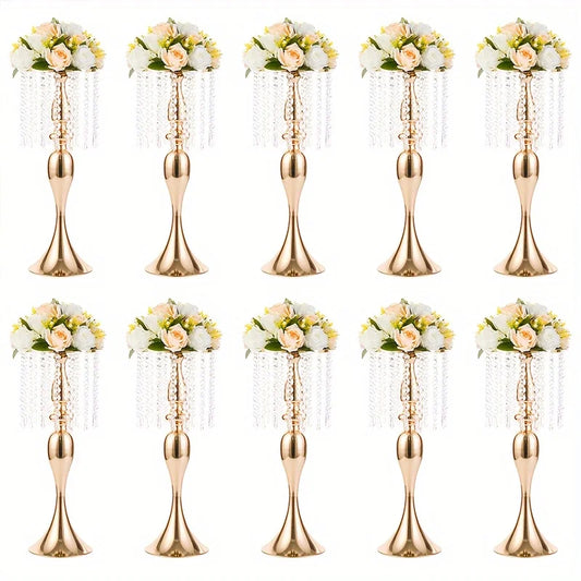 2/10 Pieces 21.3 Inch High Crystal Flower Stand, Wedding Centerpiece Crystal Flower Metal Vase, Christmas Halloween Decoration