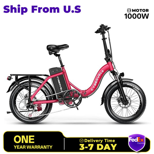 Cybervelo MARS700 1000W Folding Electric Bike,48V 20.8AH Removable Battery Adults E-Bike,30+MPH,80 Miles Max Range, 20" Fat Tire