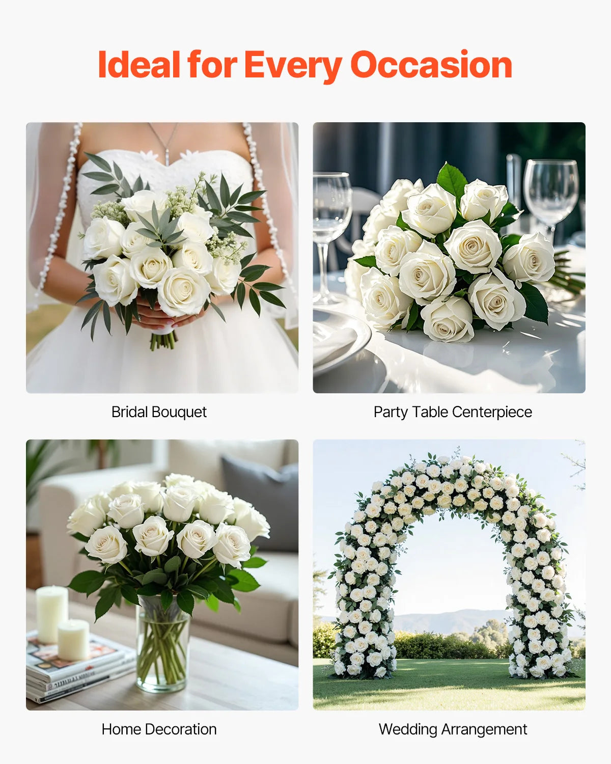 VEVOR Artificial Roses Bulk White Faux Flowers For Weddings