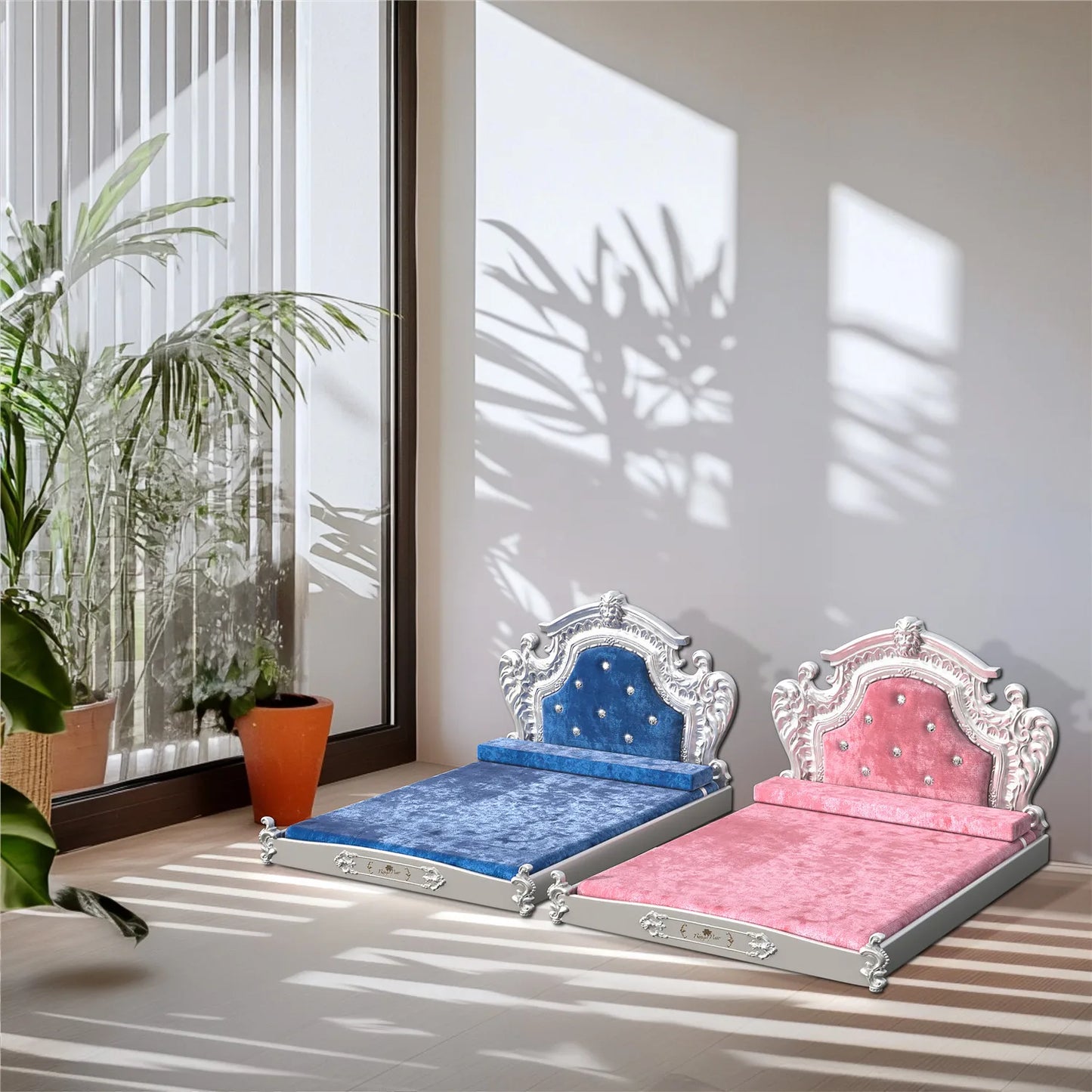 Bingopaw Luxury Pet Bed with Headboard, Dutch Velvet Dog Cat Bed for Medium and Large Dog, European Style Noble Pet Bed