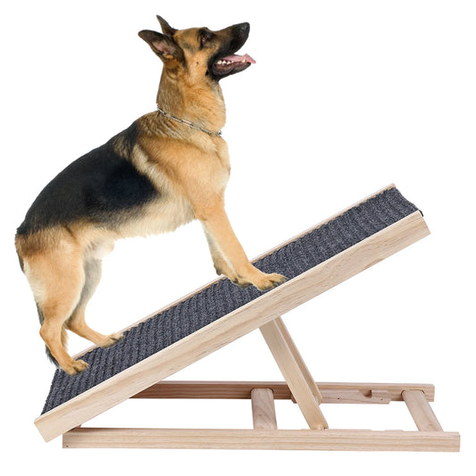 Dog Ramp Pet Wooden Ramp with Adjustable Height Folding Portable Ramp with Anti-Skid and Wear-Resistant Horizontal Slope Surface