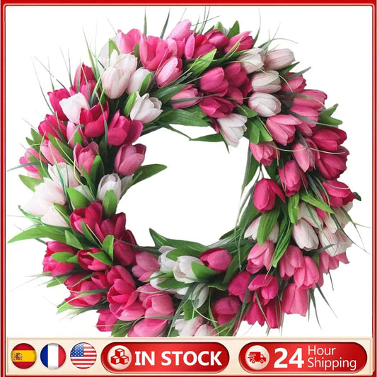 Flower Artificial Tulip Wreath Front Door Hanging Decor
