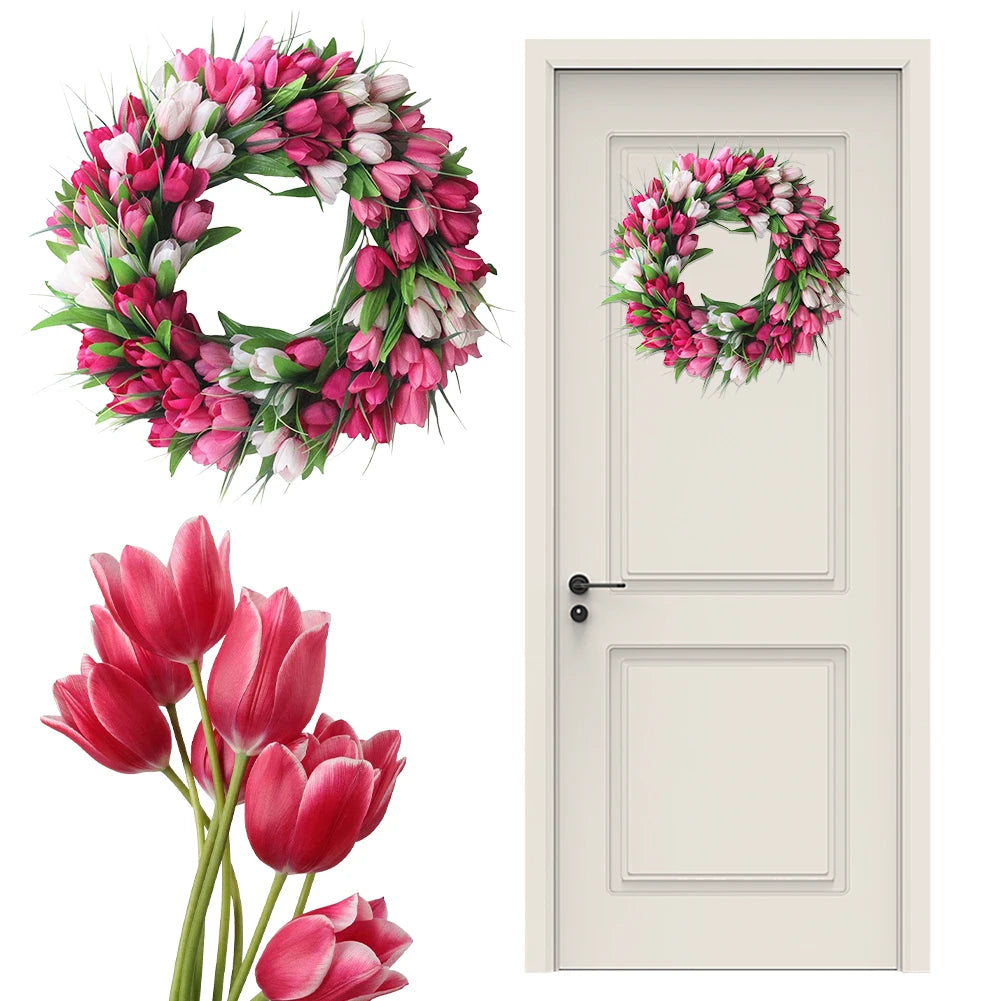Flower Artificial Tulip Wreath Front Door Hanging Decor