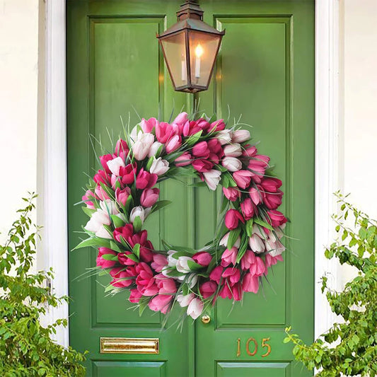 Flower Tulip Wreath Front Door Valentine Mothers Day Decor
