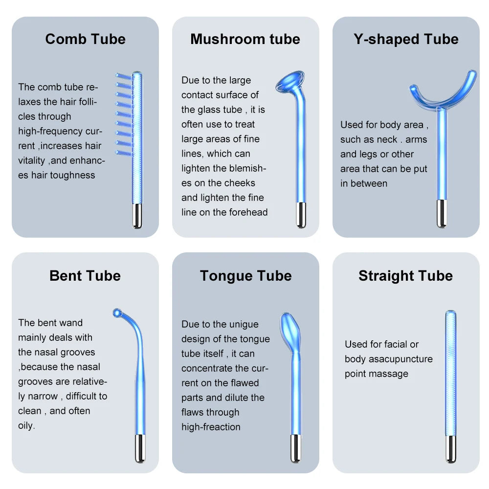 High Frequency Electrode Wand Glass Tube Electrotherapy Acne Spot Remover Skin Care Home Spa Beauty Facial Therapy Wand