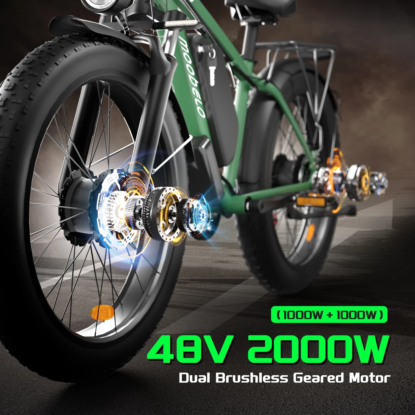 Moobelo M1 48V 2000W Dual Motor E-Bike 26" Fat Tires Front Suspension | CE Certified Ideal for US Snow/Beach/Urban Riding EBike