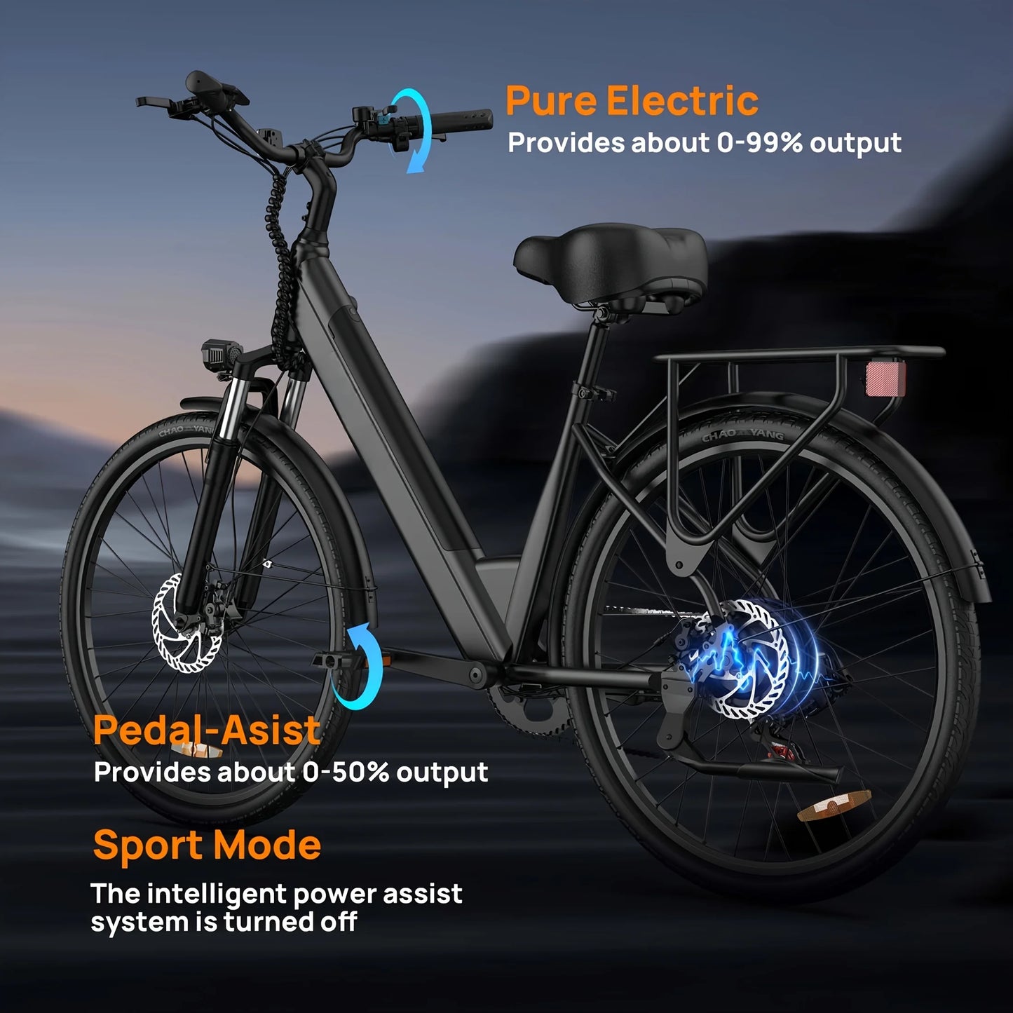 750W E-Bike Commuter 26x2" Tires 48V 10.4Ah Removable LCD Display 20MPH Speed 7-Speeds Hydraulic Disc Brakes for Adults