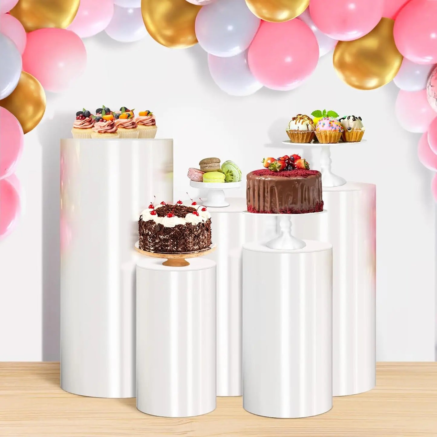 Cylinder Stands for Party White Display Plinth Cylinder Pedestal Stand Detachable for Birthday Wedding Decoration (5piece)