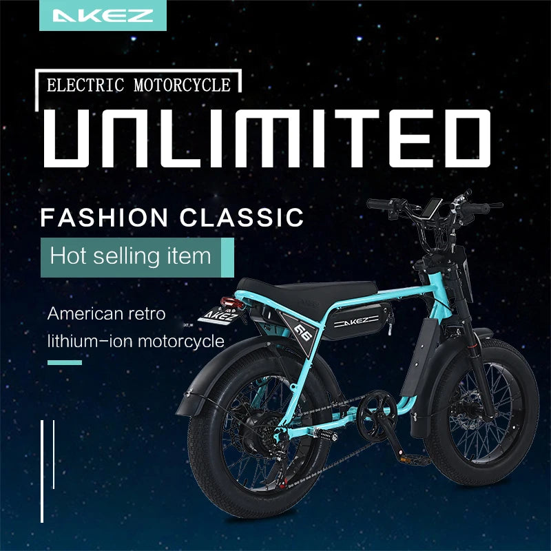 US Stock 🔥 AKEZ 750W Retro Electric Bike - 48V 13Ah Battery, 20'' Fat Tire E-Bike, Vintage Style Bicycle for Adults