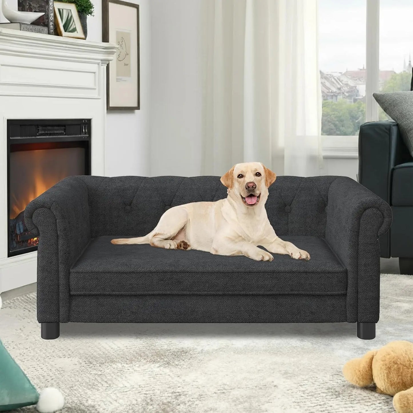 Dog Sofa Couch for Medium to Large Dogs, Memory Foam Pet Sofa Couch with Washable Fabric, Durable Elevated Dog Bed with Legs