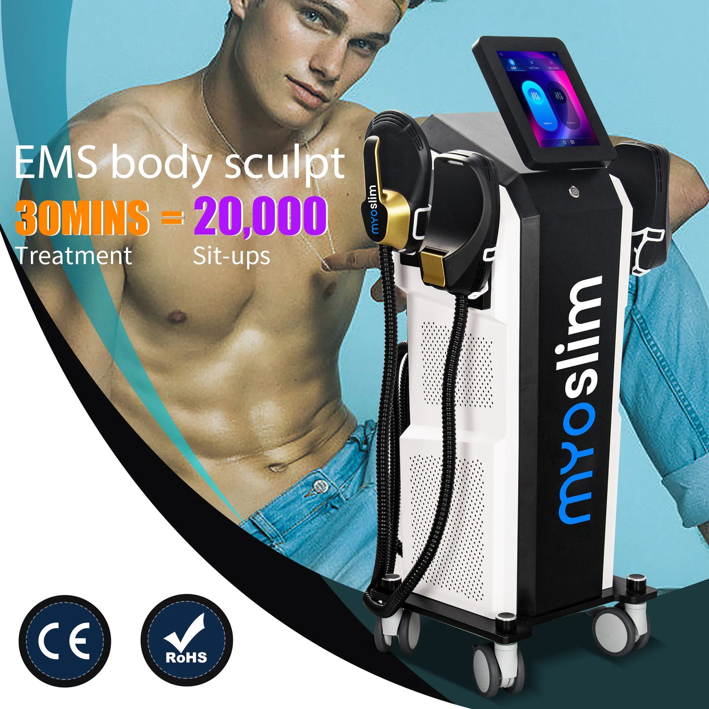 Myoslim EMS Body Shaper Radio Frequency Shaping Muscle Stimulation Fat Burning 6500W Slimming and Weight Loss Equipment