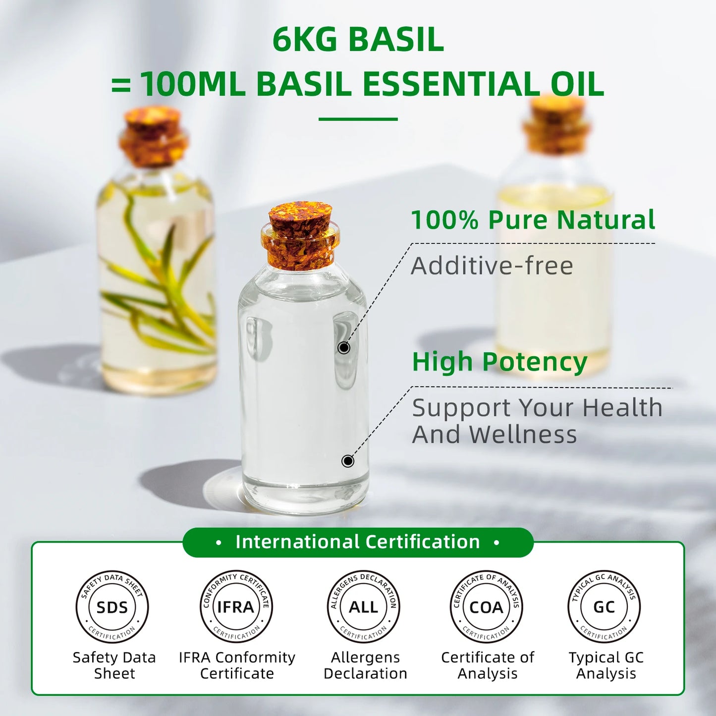 HIQILI 100ML Basil Essential Oils,100% Pure Nature for Aromatherapy, Diffuser, Humidifier, Massage, Energy, Improvement sleep
