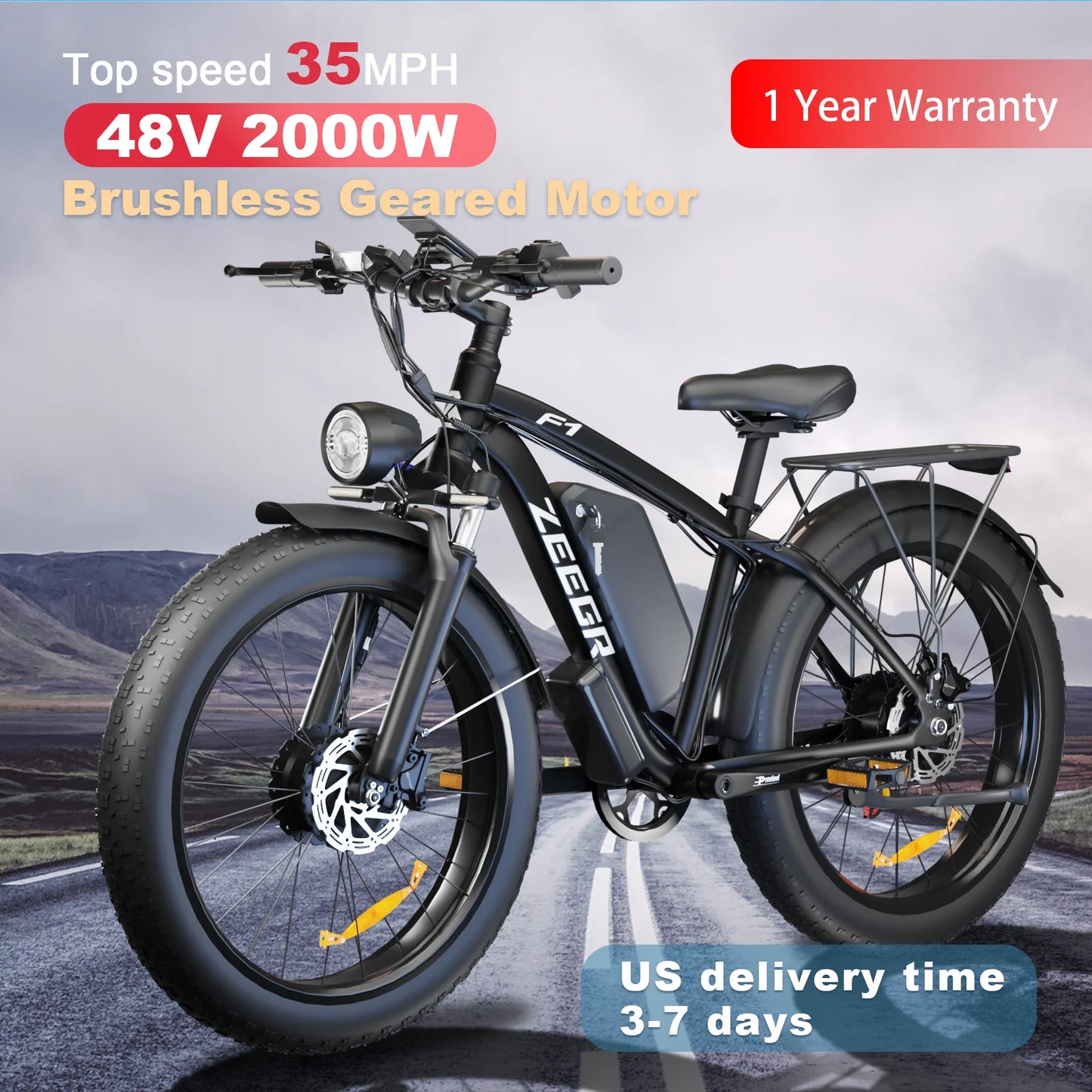 Moobelo M1 48V 2000W Dual Motor E-Bike 26" Fat Tires Front Suspension | CE Certified Ideal for US Snow/Beach/Urban Riding EBike