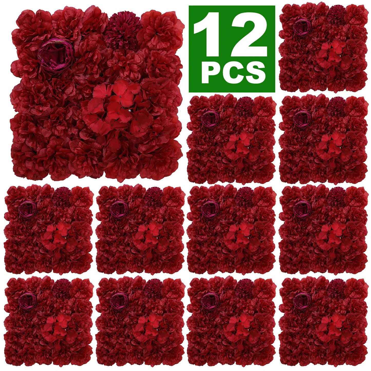 12PCS Artificial Flowers Roses Wall Panel 3D Flower Backdrop Faux Roses for Wall Party Wedding Bridal Shower Outdoor Decoration