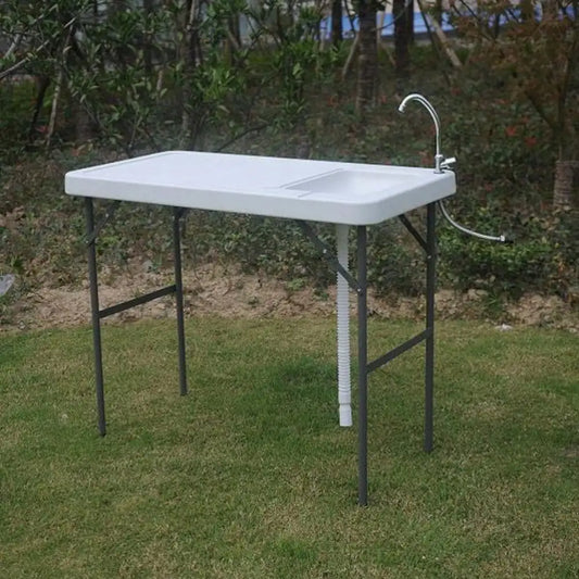 Fish Cleaning Table, Folding Camping Cutting Table with Sink and Faucet, Portable Outdoor Fish Cleaning Station