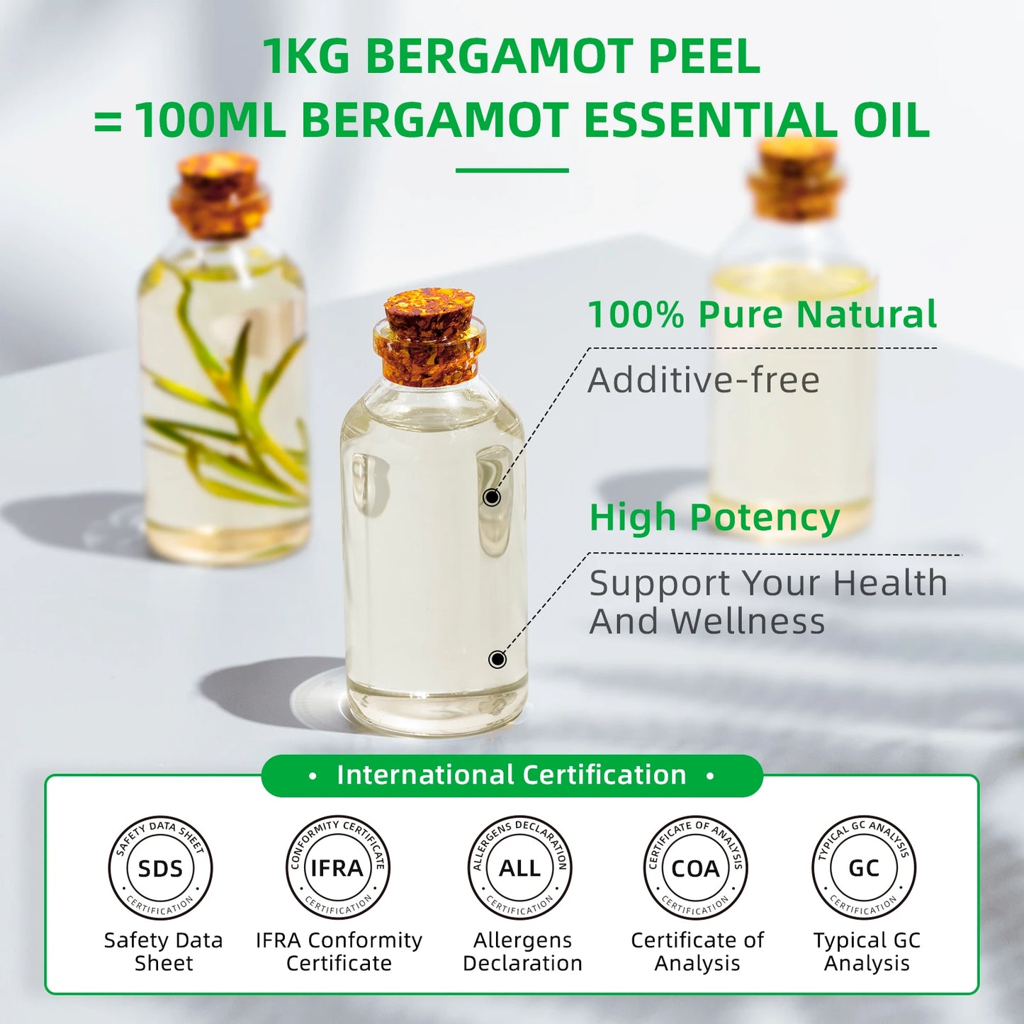 HIQILI 100ML Bergamot Essential Oils,100% Pure Nature for Aromatherapy, Diffuser, Humidifier, Massage, Deep Relaxation