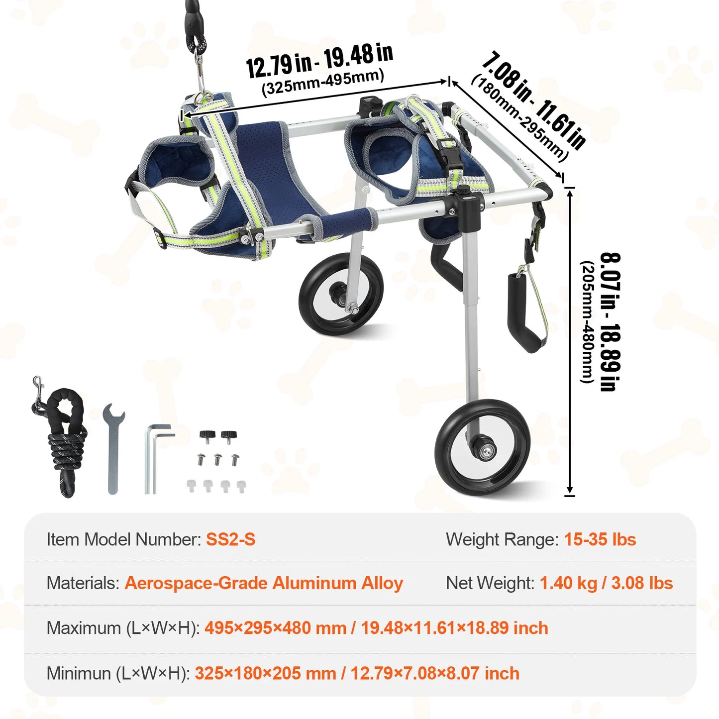 SucceBuy Two Wheels Dog Wheelchair For Back Legs Pet Cart