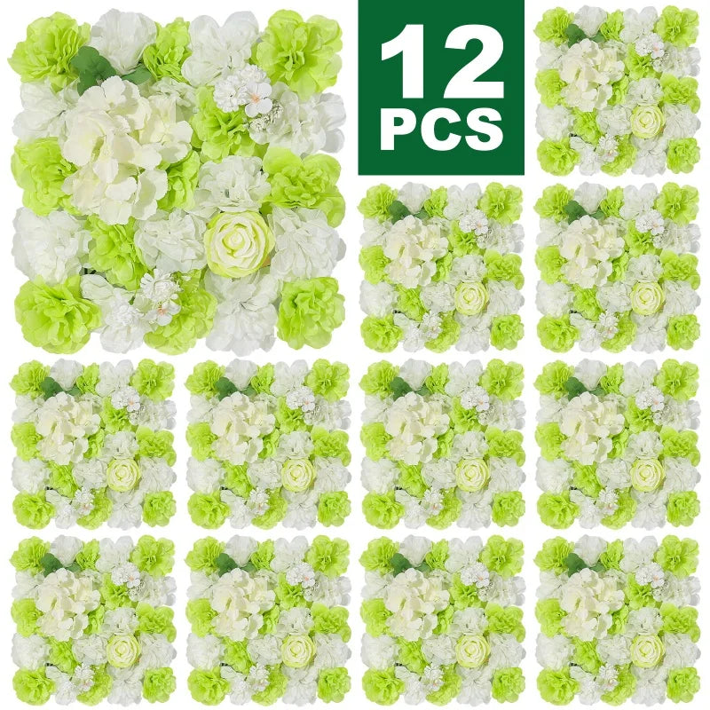 12PCS Artificial Flowers Roses Wall Panel 3D Flower Backdrop Faux Roses for Wall Party Wedding Bridal Shower Outdoor Decoration