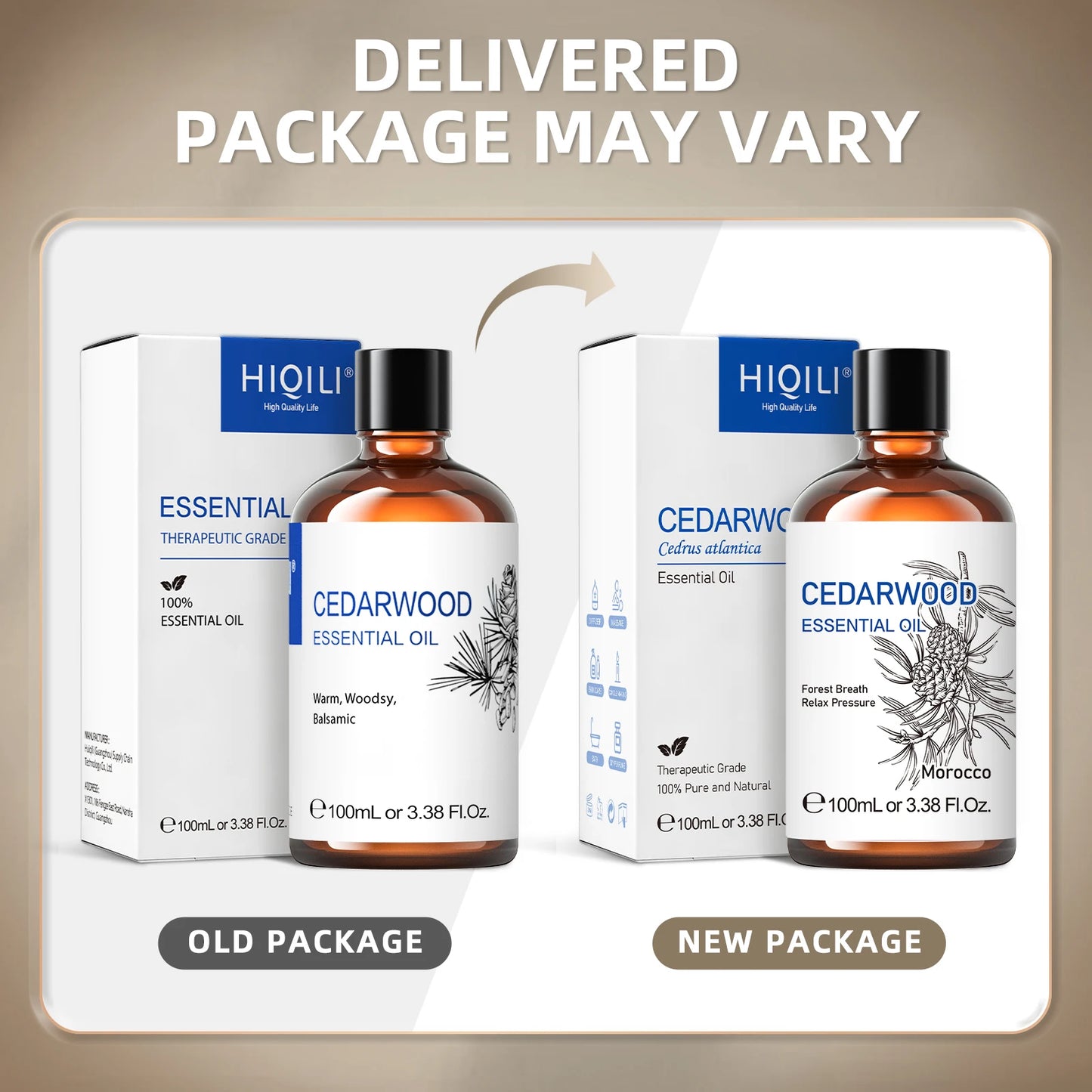 HIQILI 100ML Cedarwood Essential Oil, Pure Essential Oil for Diffuser, Humidifier, Massage, Relaxing, Relieving Stress