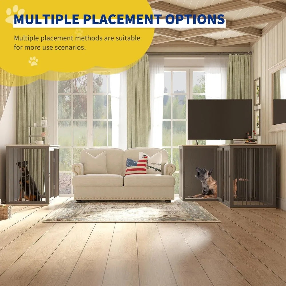 Dog Crate Furniture for 2 Dogs, 79.1" Large Dog Kennel Furniture with Dividers and Double Doors, All Steel Frame Double Dog Crat