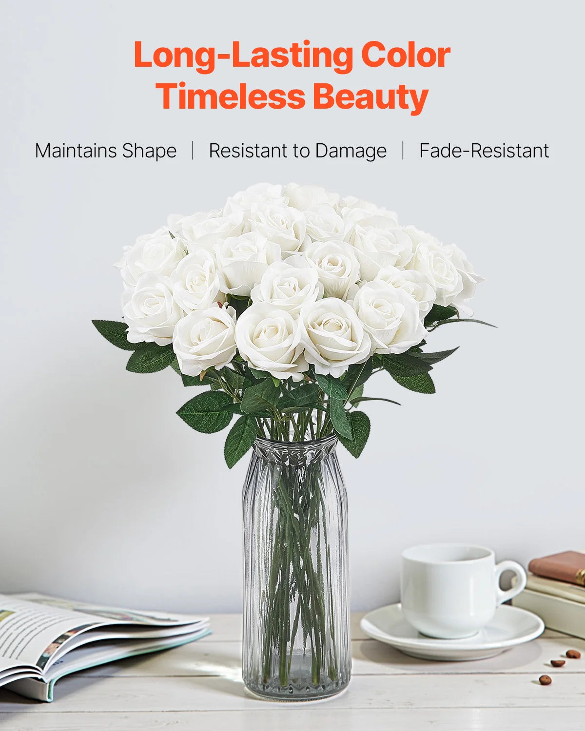 VEVOR Artificial Roses Bulk White Faux Flowers For Weddings