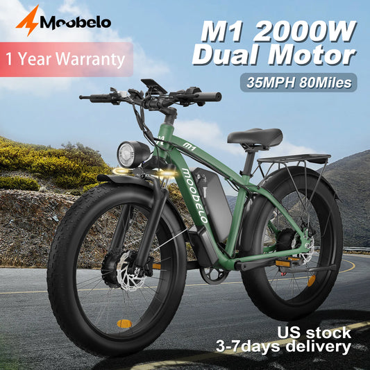Moobelo M1 48V 2000W Dual Motor E-Bike 26" Fat Tires Front Suspension | CE Certified Ideal for US Snow/Beach/Urban Riding EBike