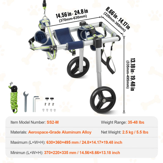 SucceBuy Two Wheels Dog Wheelchair For Back Legs Pet Cart