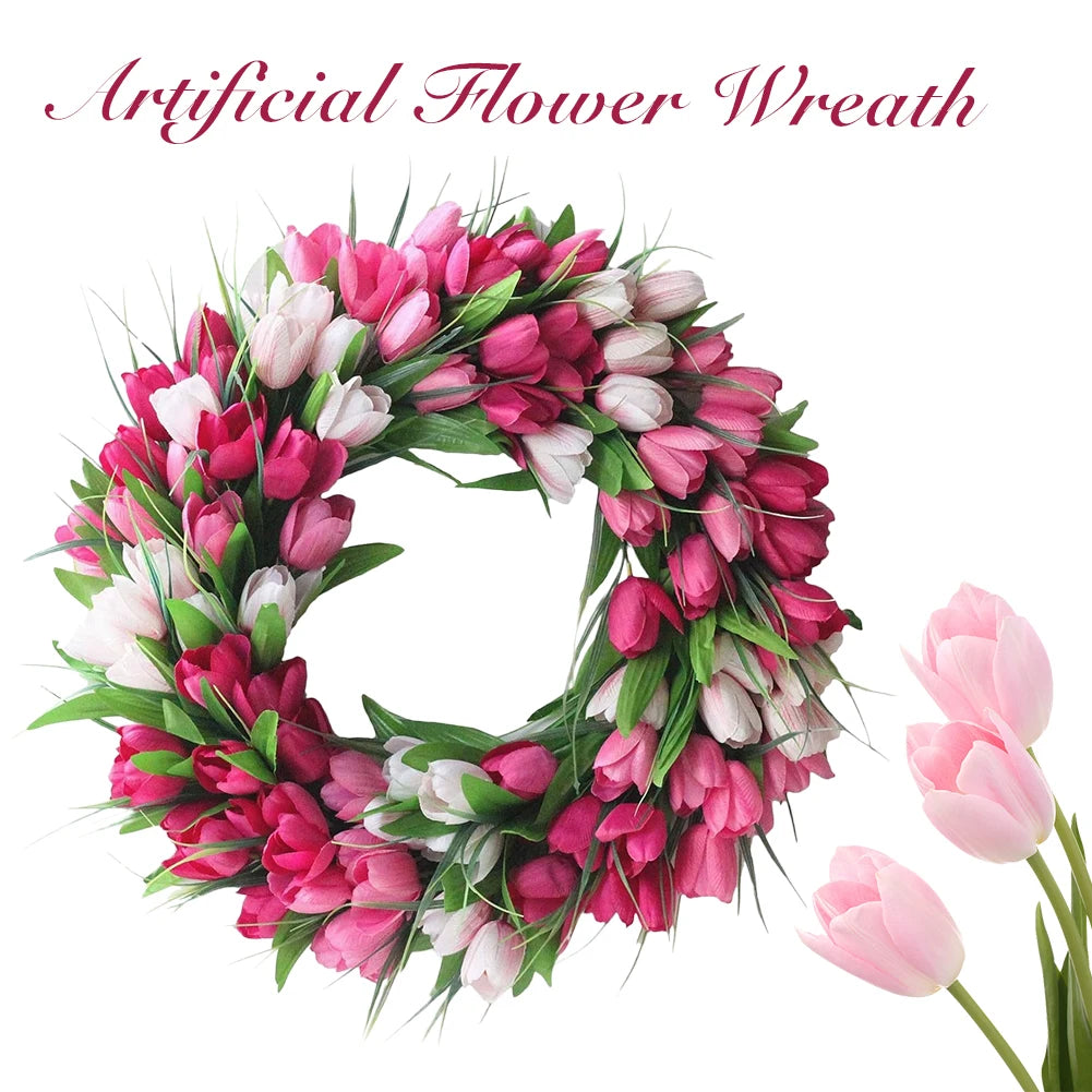 Flower Artificial Tulip Wreath Front Door Hanging Decor