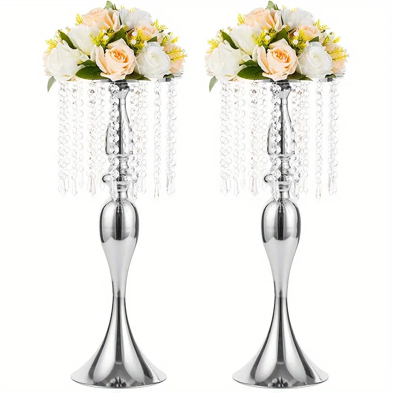 2/10 Pieces 21.3 Inch High Crystal Flower Stand, Wedding Centerpiece Crystal Flower Metal Vase, Christmas Halloween Decoration
